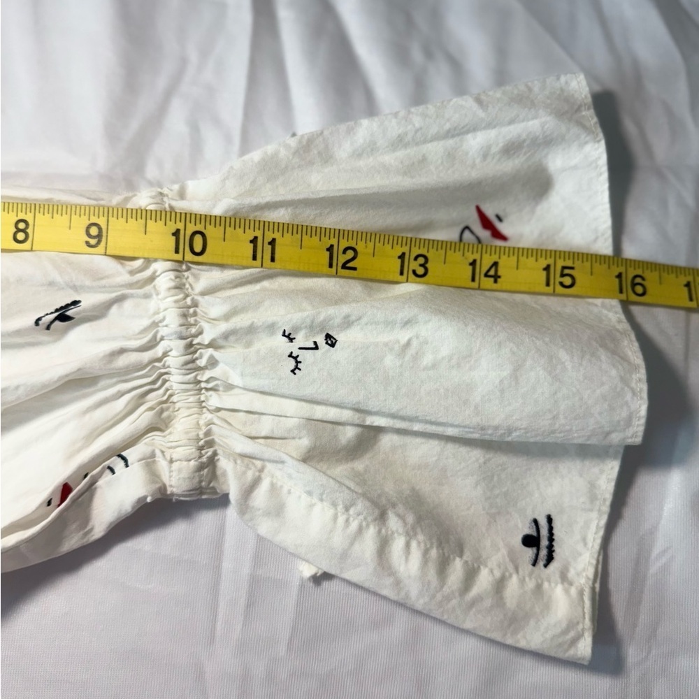 Madewell Women’s Making Faces Bright White Tiered Blouson Dress Abstracts XS - Picture 10 of 14